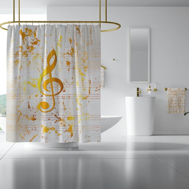 Cortina De Ducha Elegante Armonía Dorada Caos Musical Marfil (Ultra Chic Ivory and Gold Musical Chaos Clef Notes Shower Curtain)