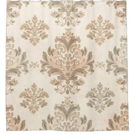Cortina De Ducha Elegante beige damasco vintage casa de campo franc