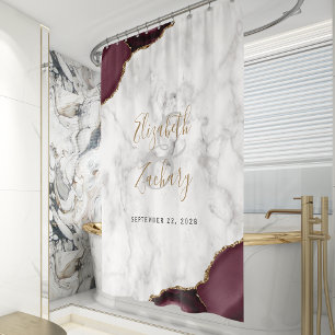 Cortina De Ducha Elegante boda de mármol de ónix burgundy y oro