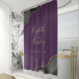 Cortina De Ducha Elegante boda de ónix negro dorado púrpura