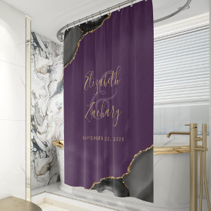 Cortina De Ducha Elegante boda de ónix negro dorado púrpura