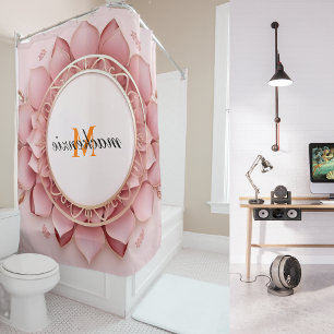 Cortina De Ducha Elegante Boho Naranja Floral Monograma guión moder