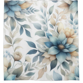 Cortina De Ducha Elegante Botánico Pastel Azul Amarillo