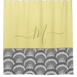 Cortina De Ducha Elegante caparazón de concha gris amarillo náutico