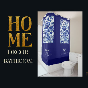 Cortina De Ducha elegante Chinoiserie azul delft
