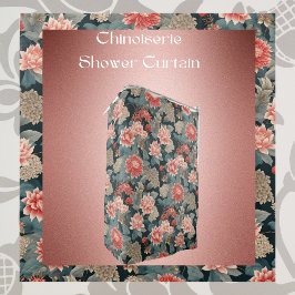 Cortina De Ducha Elegante Chinoiserie Verde azulada Peach Florals