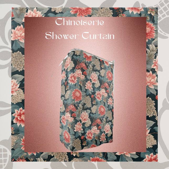 Cortina De Ducha Elegante Chinoiserie Verde azulada Peach Florals (Subido por el creador)
