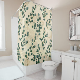 Cortina De Ducha Elegante Cream Gold Whimsical Eucalyptus Greenerat
