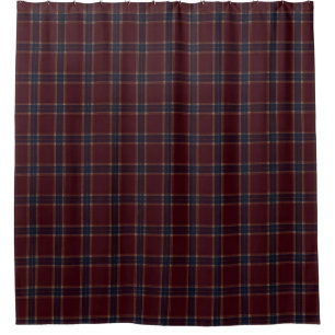 Cortina De Ducha Elegante Cuadro Escocés Burgundy y Azul Marino Her