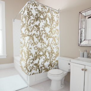 Cortina De Ducha Elegante damasco floral de imitación dorada