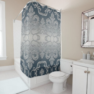 Cortina De Ducha Elegante Damasco Real Gris y Taupe
