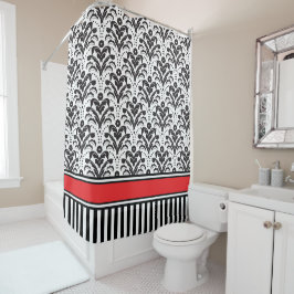Cortina De Ducha Elegante Deco moderno Damasco negro y blanco