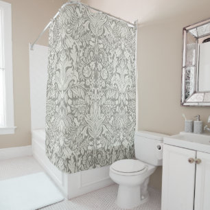 Cortina De Ducha Elegante decoración floral de damasco blanco para