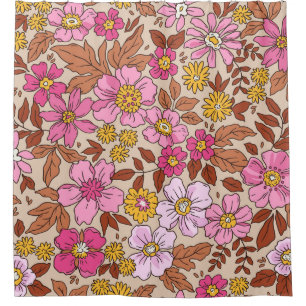 Cortina De Ducha Elegante estampado floral en pequeñas manos dibuja