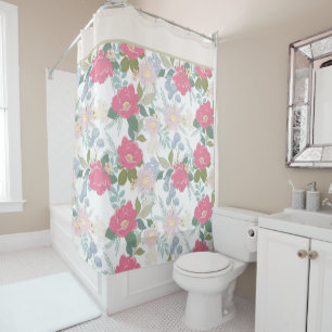Cortina De Ducha Elegante Estampado Floral Rosa