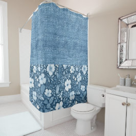 Cortina De Ducha Elegante estilo botánico azul de imitación Denim m