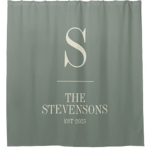 Cortina De Ducha Elegante familia clásica Monograma Est Sage Verde