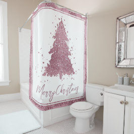 Cortina De Ducha Elegante Feliz Navidad | Árbol rosa Dusty Mauve