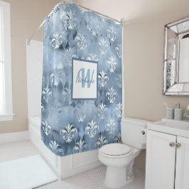 Cortina De Ducha Elegante Fleur-de-Lis - Azul vintage francés