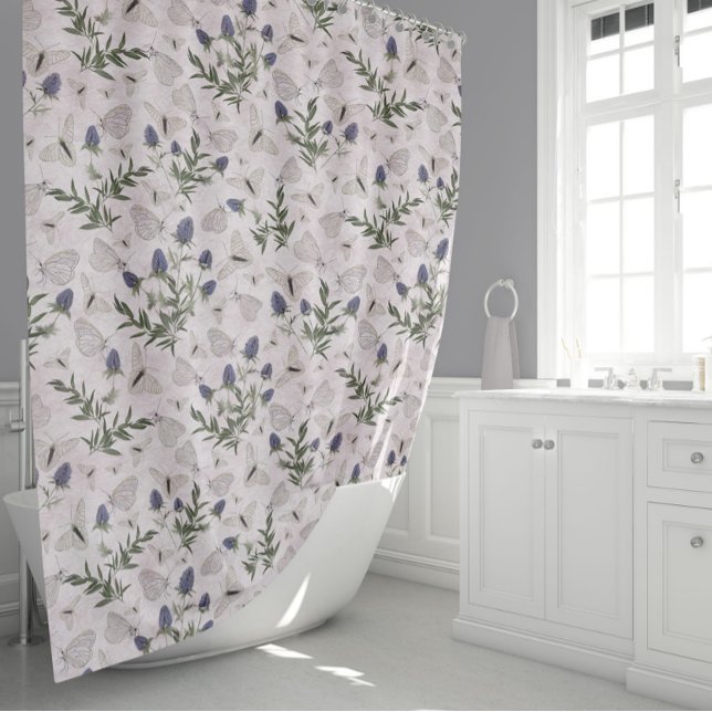 Cortina De Ducha Elegante flor de mariposas (Elegant Butterflies Floral Sage Lavender Pattern Shower Curtain from Studio Posies.)