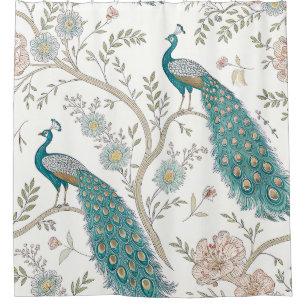 Cortina De Ducha Elegante Floral de Pavo Real Vintage (4)