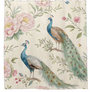 Cortina De Ducha Elegante Floral de Pavo Real Vintage (9)