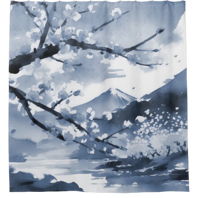 Cortina De Ducha Elegante floral japonesa (Anverso)