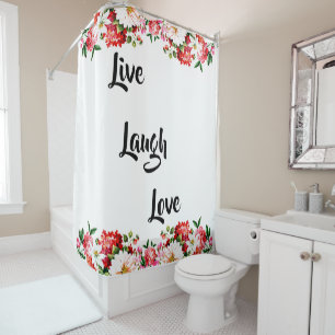 Cortina de ducha elegante floral "Live, Laugh, Lov
