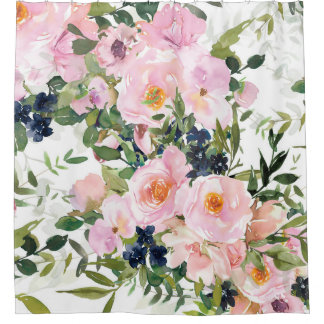 Cortina De Ducha Elegante, floral, vintage, rosa y blanco