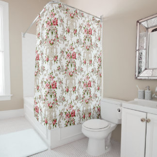 Cortina De Ducha Elegante fondo rococó floral-blanco francés