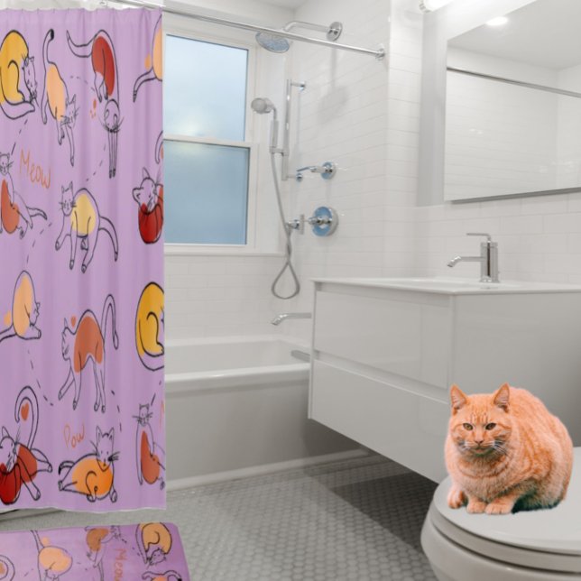 Cortina De Ducha Elegante Gato de Baño Amante (Matching shower mat available in store.)