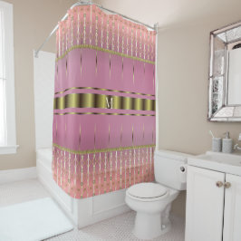 Cortina De Ducha Elegante Geométrico Boho Rosa Y Oro