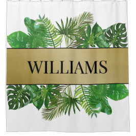 Cortina De Ducha Elegante hoja de palma de oro verde botánico
