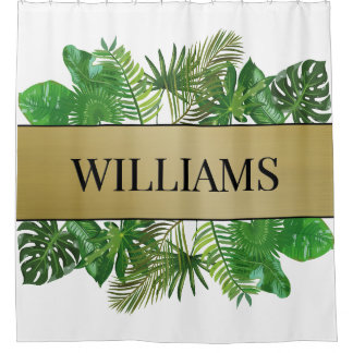 Cortina De Ducha Elegante hoja de palma de oro verde botánico