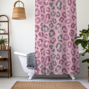 Cortina De Ducha Elegante Leopardo de Purpurina Rosa y Plata sobre 