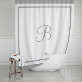 Cortina De Ducha Elegante Letra de monograma con borde gris