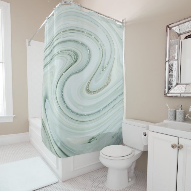 Cortina De Ducha Elegante Marble Swirl Purpurina Patrón Esparkle Gl (In situ)