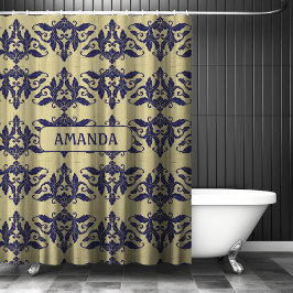 Cortina De Ducha Elegante marina adamascada vintage Monograma amari