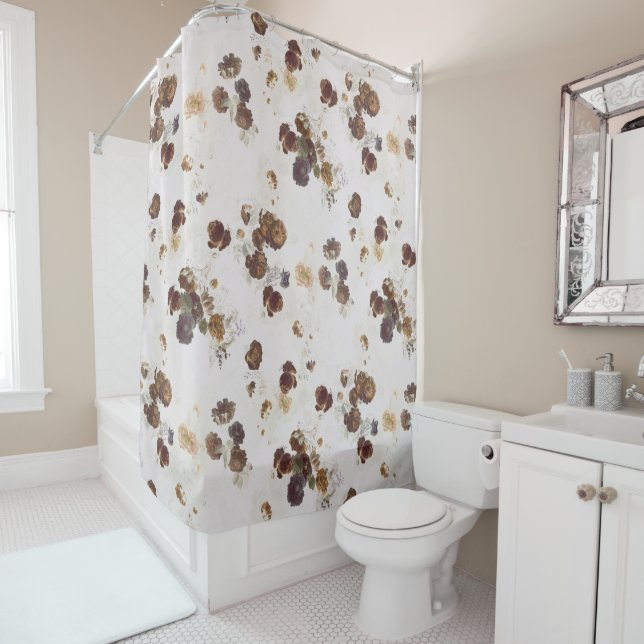 Cortina De Ducha Elegante Moda Rosas beiges marrones  Floral Toile (In situ)