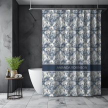 Elegante Monograma Azul Vintage Toile de Jouy