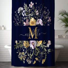 Cortina De Ducha Elegante Monograma Colorido de Flor Silvestre Jard