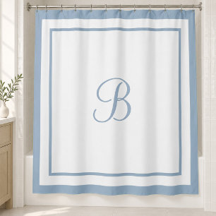 Cortina De Ducha Elegante Monograma de Letra en Borde de Azul Polvo