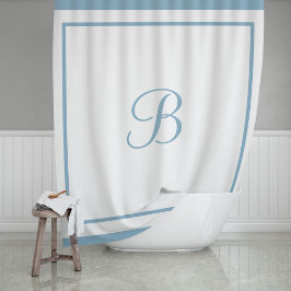 Cortina De Ducha Elegante Monograma de Letra en Borde de Azul Polvo