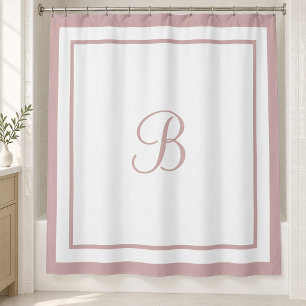 Cortina De Ducha Elegante Monograma de Letra en Rosa con Borde de E