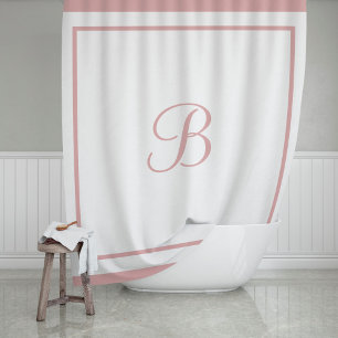 Cortina De Ducha Elegante Monograma de Letra en Rosa con Borde de E