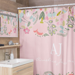 Cortina De Ducha Elegante monograma de nombre personalizado con flo