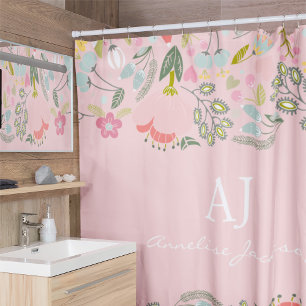 Cortina De Ducha Elegante monograma de nombre personalizado con flo