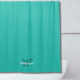 Cortina De Ducha Elegante Monograma de Nombre Turquesa Blanco Teal