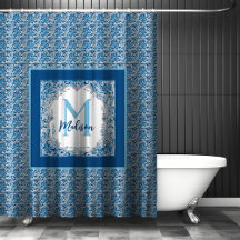 Elegante Monograma Floral Vintage Azul Acuático Am