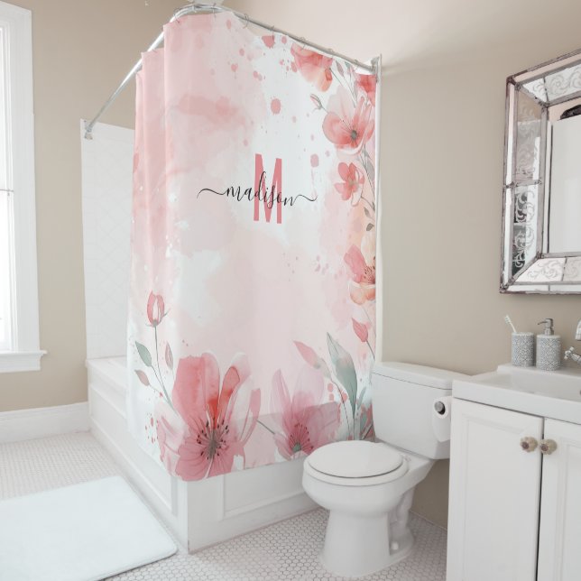 Cortina De Ducha Elegante Monograma rosa Boda de novia con escritur (In situ)